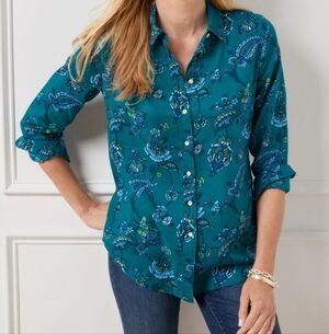 NWT Talbots 💯 Cotton Button Front Shirt Fascinating Floral Size 2X